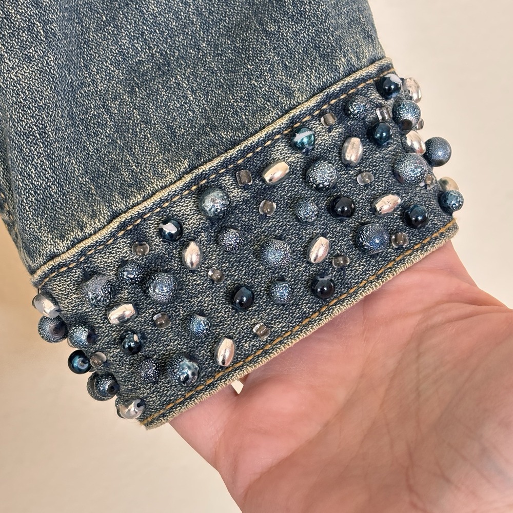 Levis‎ Beaded Boho Denim Trucker Jacket Type 3 Womens Size M Embellished Retro - Picture 4 of 8